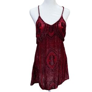 For Love & Lemons Red Velvet Mini Slip Dress S Crushed Tie Dye Boho Y2K